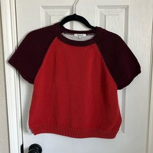 Short sleeve color block sweater
